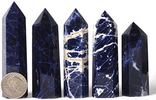 Natural Sodalite Gemstone Healing Crystal Hexagonal Pointed Reiki Chakra Faceted Prism Wand Carved Stone Figurine Home Decor