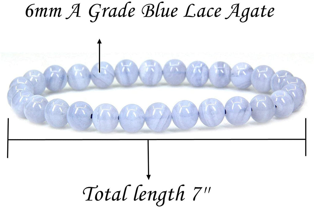 Natural A Grade Blue Lace Agate Gemstone 6mm Round Beads Stretch Bracelet 7" Unisex