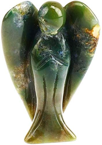 Natural Moss Agate Gemstone Peace Angel Pocket Guardian Angel Healing Statue 2 inch