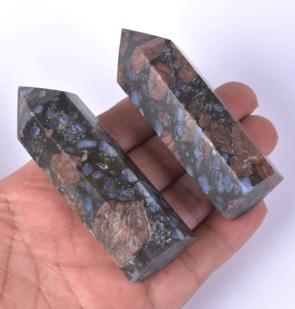 Natural Llanite Gemstone Healing Crystal Hexagonal Pointed Reiki Chakra Faceted Prism Wand Carved Stone Figurine Home Decor