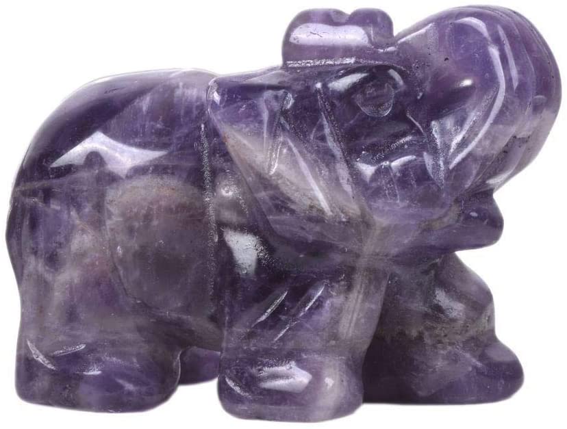 Carved Natural Amethyst Elephant Healing Guardian Statue Figurine Crafts 2 inch