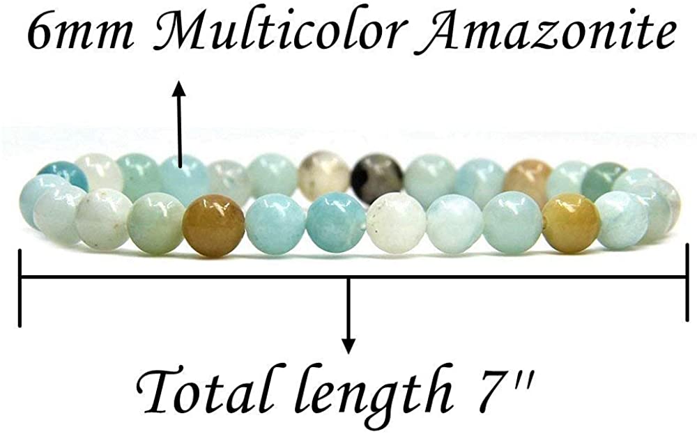 Natural Multicolor Amazonite Gemstone 6mm Round Beads Stretch Bracelet 7" Unisex