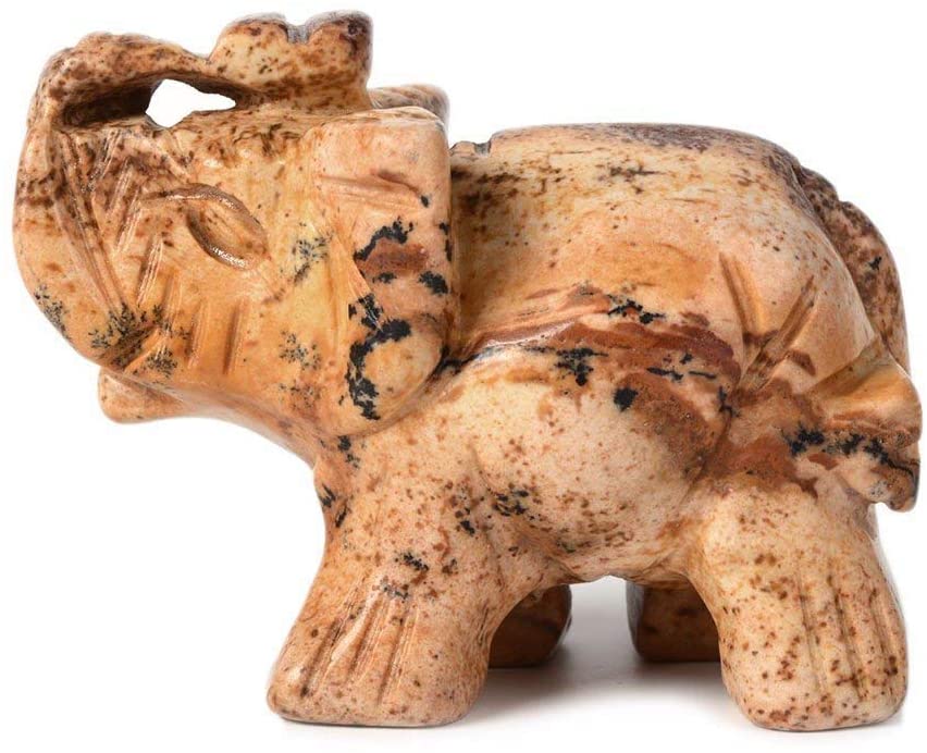 Carved Natural Picture Jasper Gemstone Elephant Healing Guardian Statue Figurine Crafts 2 inch