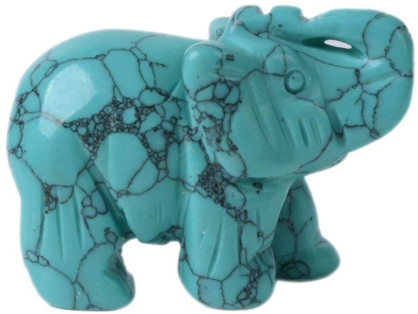 Carved Green Blue Synthetic Turquoise Elephant Healing Guardian Statue Figurine Crafts 2 inch