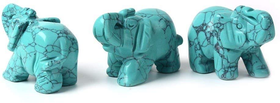 Carved Green Blue Synthetic Turquoise Elephant Healing Guardian Statue Figurine Crafts 2 inch