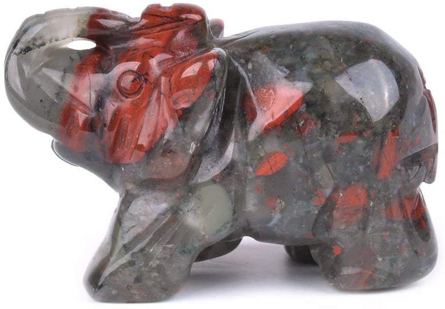 Carved Natural African Bloodstone Gemstone Elephant Healing Guardian Statue Figurine Crafts 2 inch