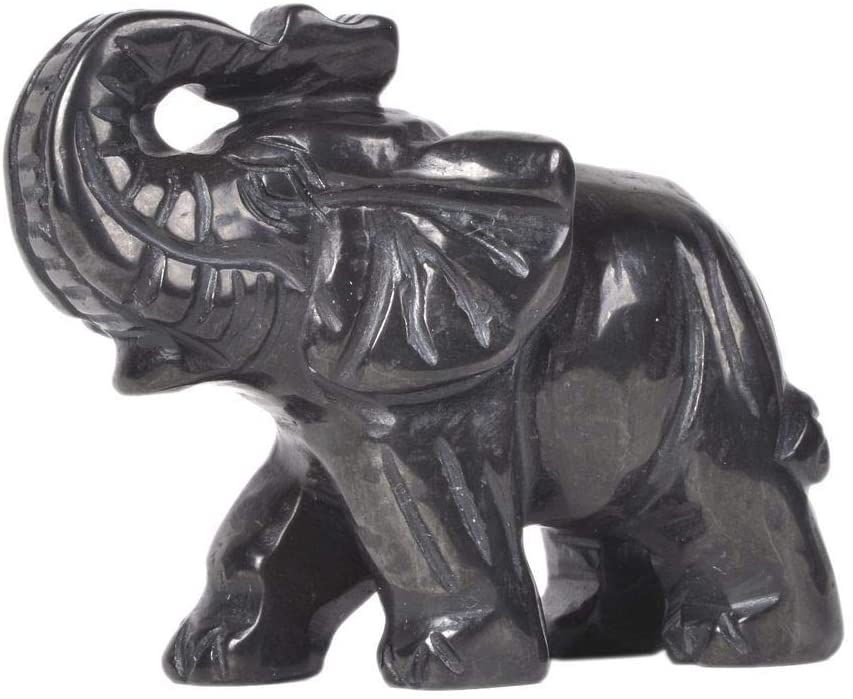 Carved Natural Black Hematite Elephant Healing Guardian Statue Figurine Crafts 2 inch