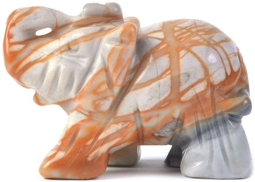 Carved Natural Picasso Jasper Gemstone Elephant Healing Guardian Statue Figurine Crafts 2 inch