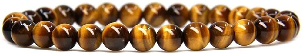 Natural AA Grade Golden Tiger Eye Gemstone 6mm Round Beads Stretch Bracelet 7" Unisex