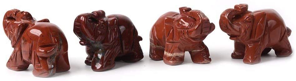 Carved Natural Red Jasper Gemstone Elephant Healing Guardian Statue Figurine Crafts 2 inch
