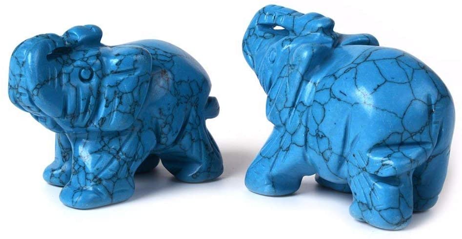 Carved Blue Synthetic Turquoise Elephant Healing Guardian Statue Figurine Crafts 2 inch