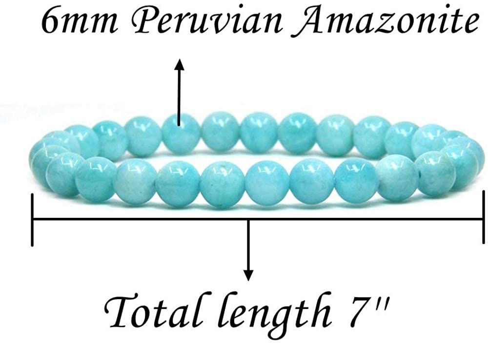 Natural Peruvian Amazonite Gemstone 6mm Round Beads Stretch Bracelet 7" Unisex