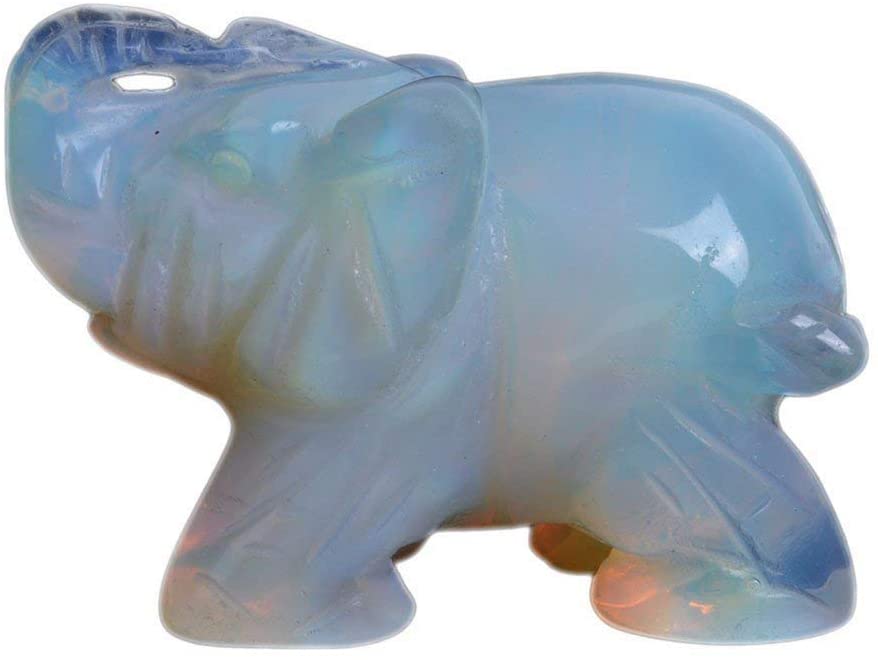 Carved Opalite Moonstone Glass Elephant Healing Guardian Statue Figurine Crafts 2 inch