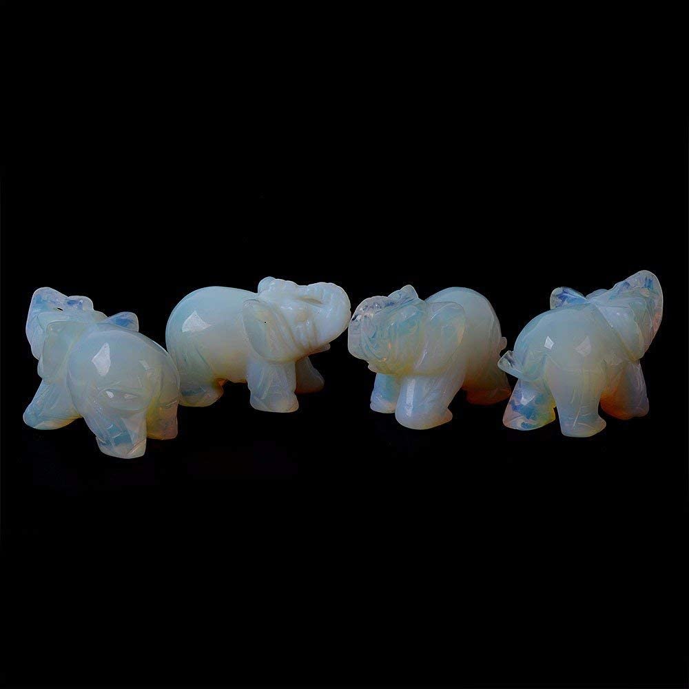Carved Opalite Moonstone Glass Elephant Healing Guardian Statue Figurine Crafts 2 inch