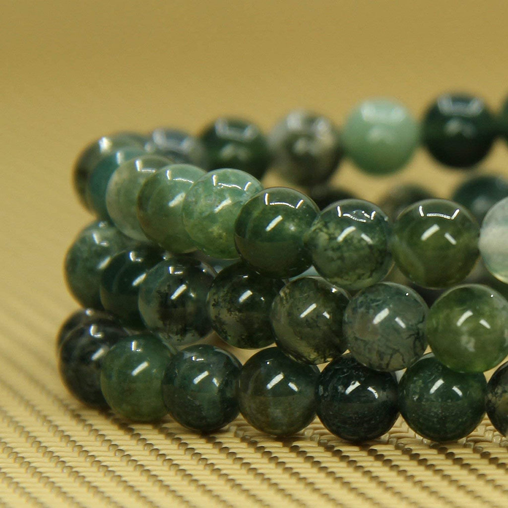 Natural Moss Agate Gemstone 6mm Round Beads Stretch Bracelet 7" Unisex