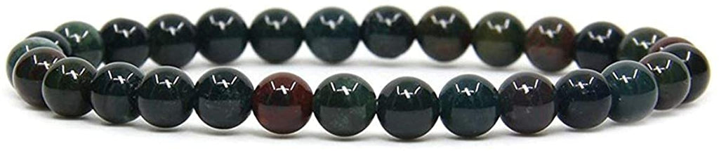 Natural Green Bloodstone Heliotrope Gemstone 6mm Round Beads Stretch Bracelet 7" Unisex