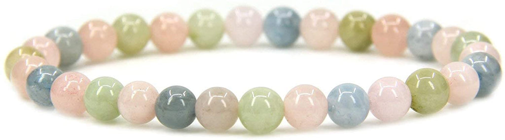 Natural Morganite Beryl Aquamarine Gemstone 6mm Round Beads Stretch Bracelet 7" Unisex