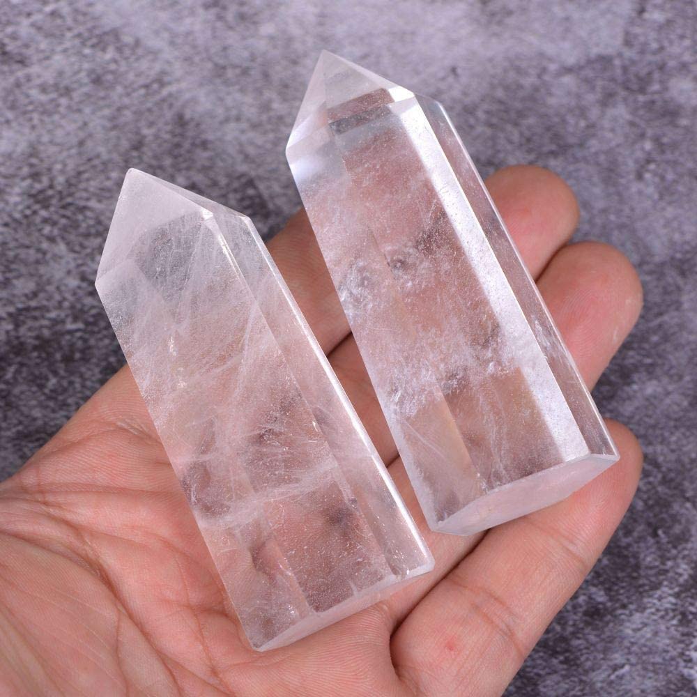 Natural Clear Quartz Gemstone Healing Crystal Hexagonal Pointed Reiki Chakra Faceted Prism Wand Carved Stone Figurine Home Decor