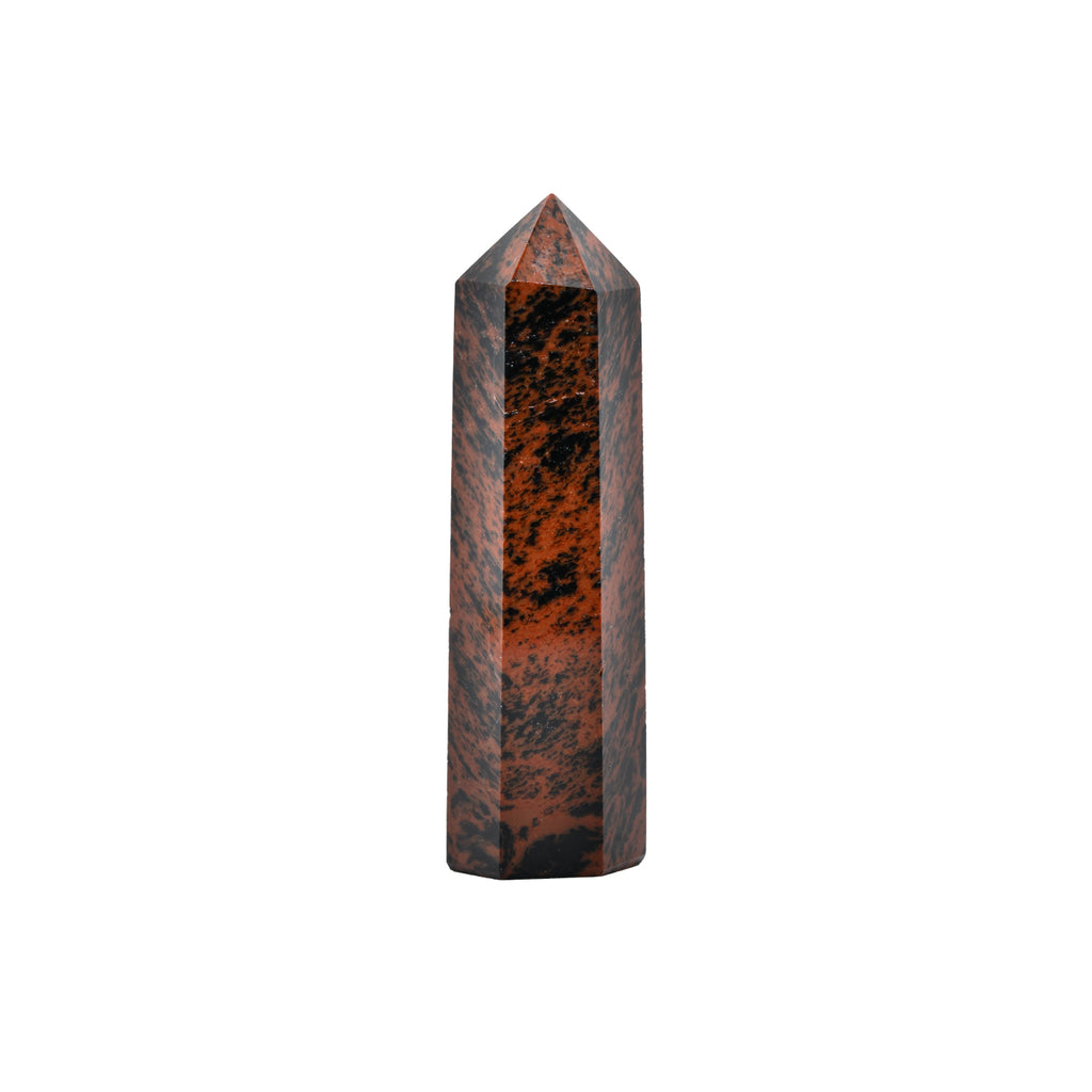 Angelstones Natural Mahogany Obsidian Gemstone Healing Crystal Hexagonal Pointed Reiki Chakra Faceted Prism Wand Carved Stone Figurine Home Decor