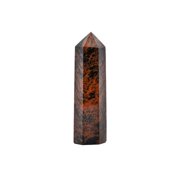 Angelstones Natural Mahogany Obsidian Gemstone Healing Crystal Hexagonal Pointed Reiki Chakra Faceted Prism Wand Carved Stone Figurine Home Decor