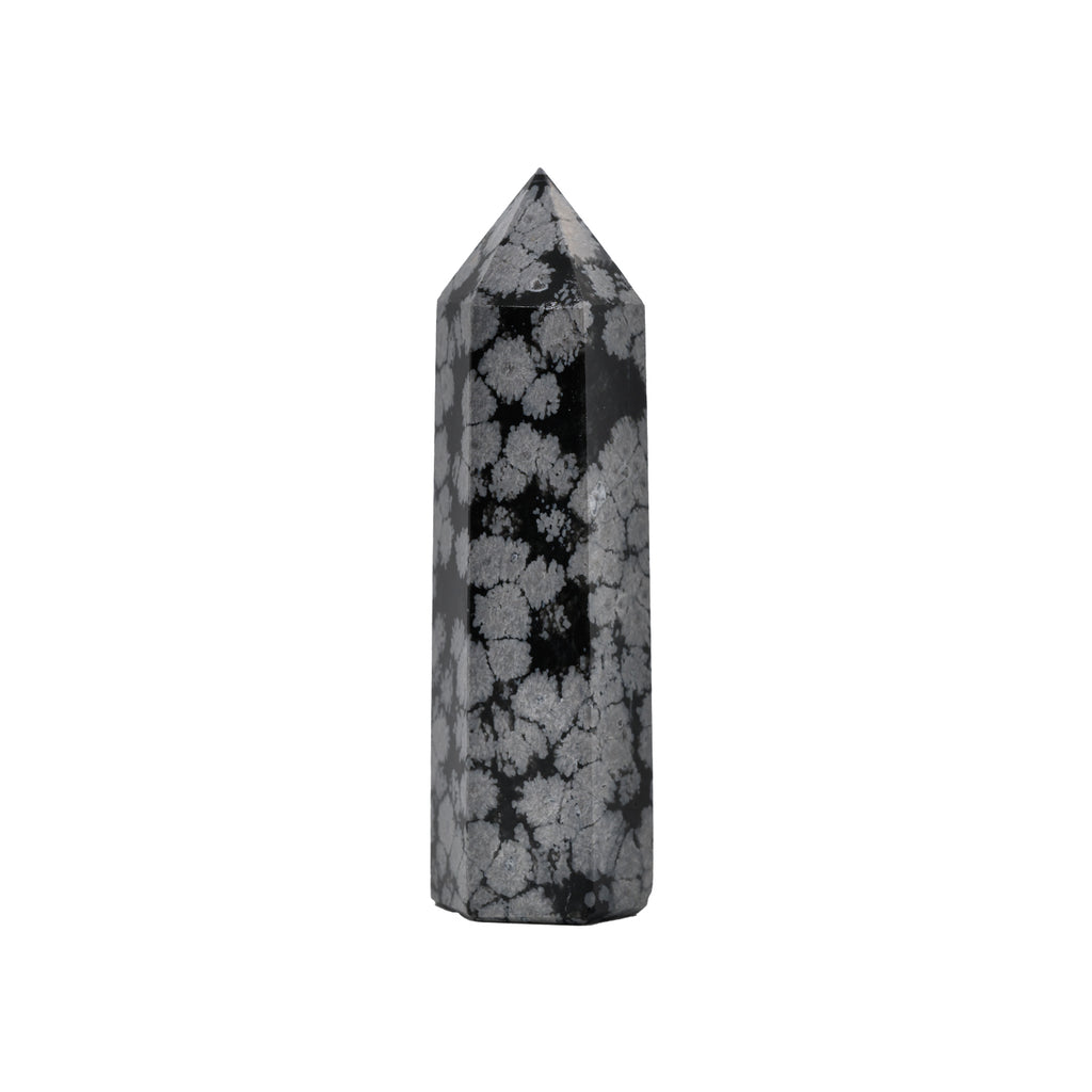 Angelstones Natural Snowflake Obsidian Gemstone Healing Crystal Hexagonal Pointed Reiki Chakra Faceted Prism Wand Carved Stone Figurine Home Decor