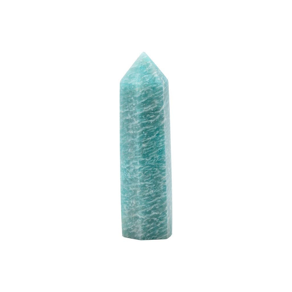Angelstones Natural Blue Amazonite Gemstone Healing Crystal Hexagonal Pointed Reiki Chakra Faceted Prism Wand Carved Stone Figurine Home Decor