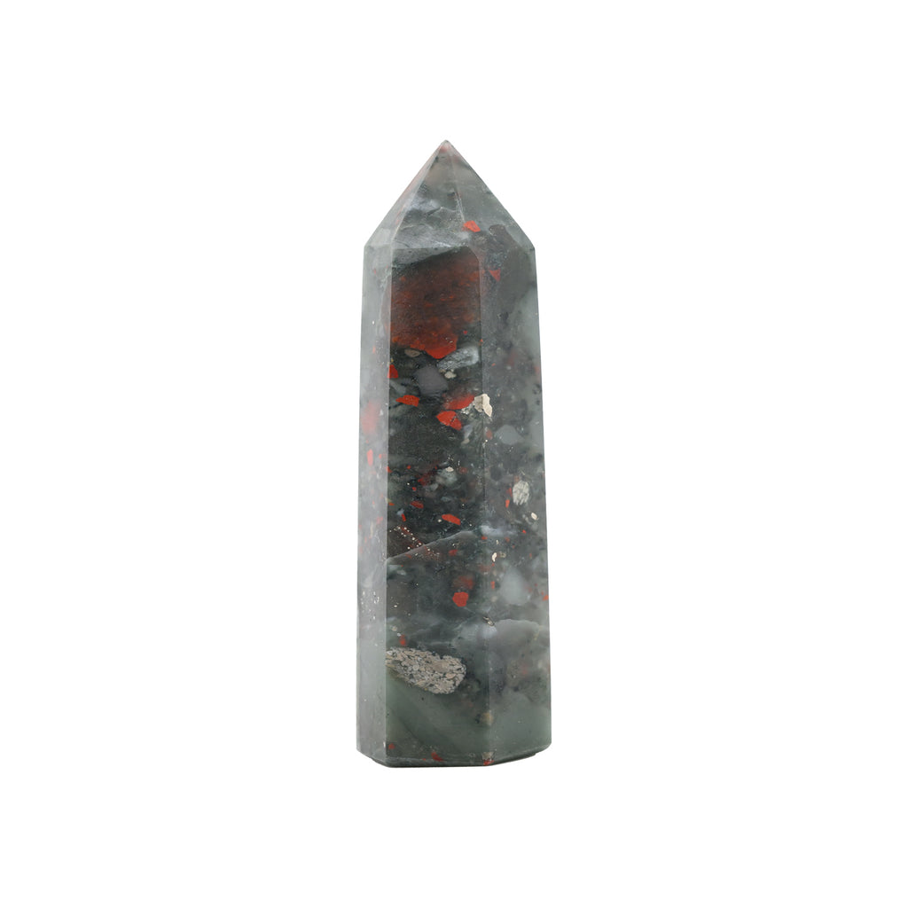 Angelstones Natural African Bloodstone Gemstone Healing Crystal Hexagonal Pointed Reiki Chakra Faceted Prism Wand Carved Stone Figurine Home Decor
