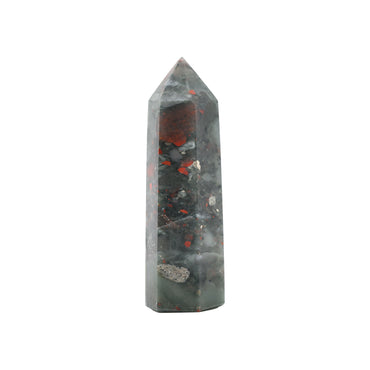 Angelstones Natural African Bloodstone Gemstone Healing Crystal Hexagonal Pointed Reiki Chakra Faceted Prism Wand Carved Stone Figurine Home Decor