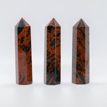 Angelstones Natural Mahogany Obsidian Gemstone Healing Crystal Hexagonal Pointed Reiki Chakra Faceted Prism Wand Carved Stone Figurine Home Decor