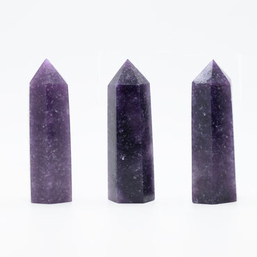 Angelstones Natural Lepidolite Lithium Mica Gemstone Healing Crystal Hexagonal Pointed Reiki Chakra Faceted Prism Wand Carved Stone Figurine Home Decor