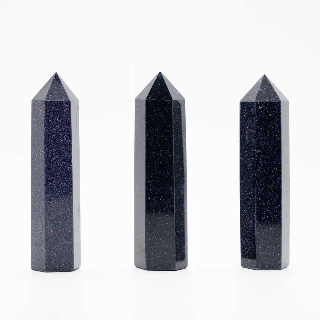 Angelstones Natural Blue Sandstone Gemstone Healing Crystal Hexagonal Pointed Reiki Chakra Faceted Prism Wand Carved Stone Figurine Home Decor