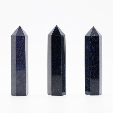 Angelstones Natural Blue Sandstone Gemstone Healing Crystal Hexagonal Pointed Reiki Chakra Faceted Prism Wand Carved Stone Figurine Home Decor