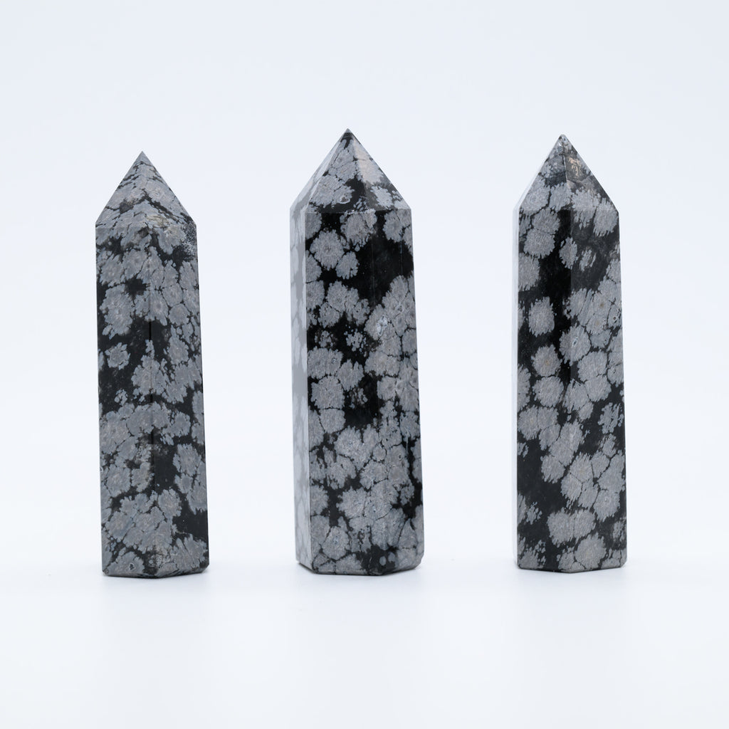 Angelstones Natural Snowflake Obsidian Gemstone Healing Crystal Hexagonal Pointed Reiki Chakra Faceted Prism Wand Carved Stone Figurine Home Decor