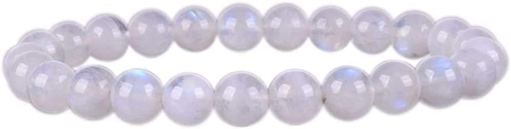 Natural White Moonstone Gemstone 8mm Round Beads Stretch Bracelet 7 Inch Unisex