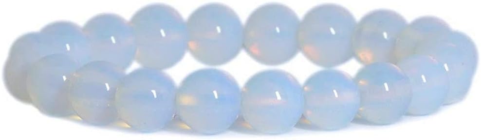 Angelstones Synthetic Opalite Moonstone 10mm Round Beads Stretch Bracelet 7 Inch Unisex