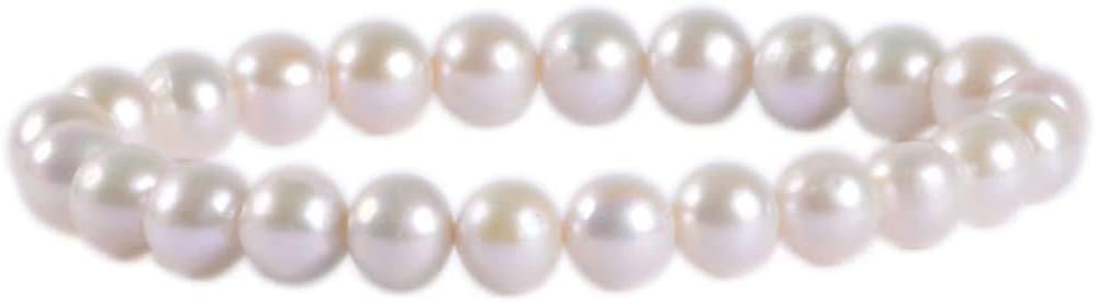 Natural Genuine White Pearl Gemstone 8mm Round Beads Stretch Bracelet 7 Inch Unisex