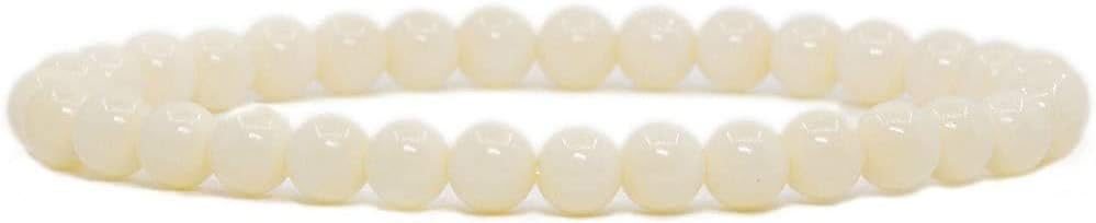 Angelstones Natural Bone Gemstone 6mm Round Beads Stretch Bracelet 6.5inch Unisex