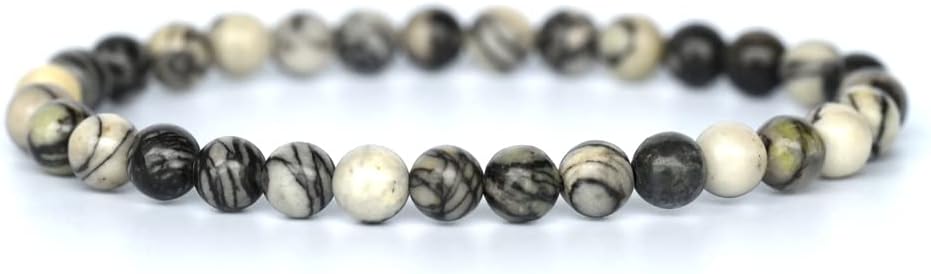 Angelstones Natural Spiderweb Picasso Jasper Gemstone 6mm Round Beads Stretch Bracelet 7inch Unisex
