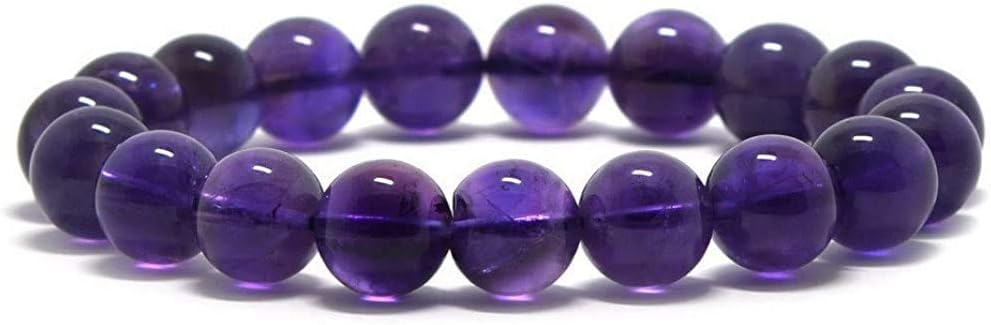 Natural Dark Amethyst Gemstone 10mm Round Beads Stretch Bracelet 7inch Unisex