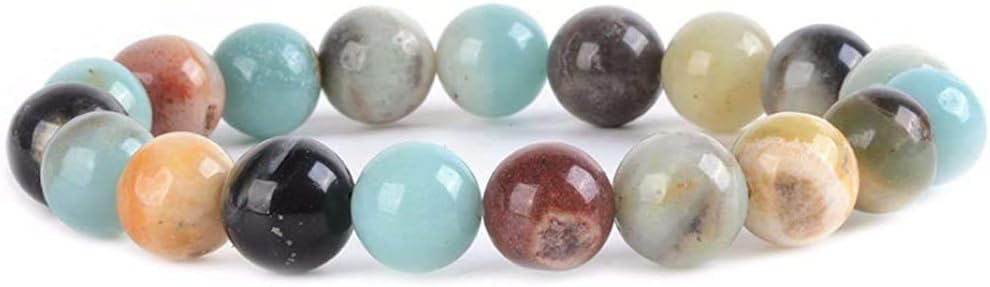 Angelstones Natural Multi-Color Amazonite Gemstone 10mm Round Beads Stretch Bracelet 7 Inch Unisex