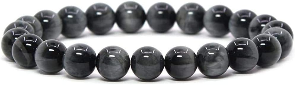 Natural Hawk's Eye Quartz Gemstone 8mm Round Beads Stretch Bracelet 7 Inch Unisex