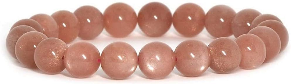 Natural Orange Sunstone Gemstone 10mm Round Beads Stretch Bracelet 7inch Unisex