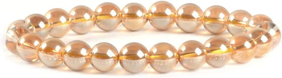Rose Gold Coated Clear Quartz Gemstone 8mm Round Beads Stretch Bracelet 7inch Unisex