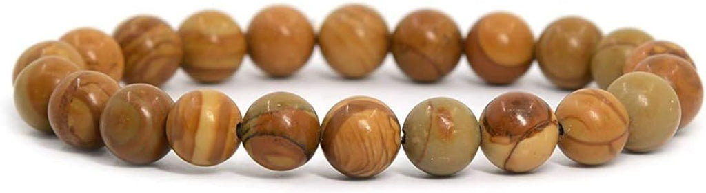 Natural Wood Jasper Gemstone 8mm Round Beads Stretch Bracelet 7inch Unisex