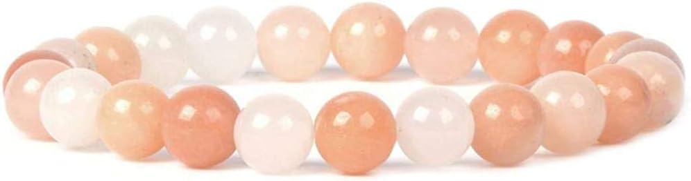 Angelstones Natural Peach Aventurine Gemstone 8mm Round Beads Stretch Bracelet 7 Inch Unisex