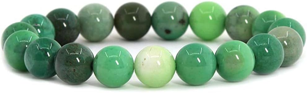 Angelstones Natural Green Chrysoprase Gemstone 10mm Round Beads Stretch Bracelet 7 Inch Unisex
