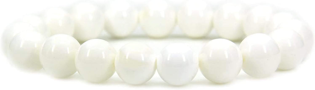 Angelstones Natural Tridacna Shell Genuine Semi-Precious Gemstones Healing 10mm Beaded Stretch Bracelet 7inch Unisex