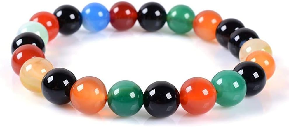 Multicolor Agate Gemstone 8mm Round Beads Stretch Bracelet 7inch Unisex