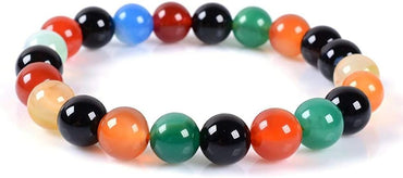 Multicolor Agate Gemstone 8mm Round Beads Stretch Bracelet 7inch Unisex