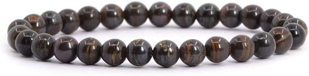 Angelstones Natural Iron Tiger Gemstone 6mm Round Beads Stretch Bracelet 6.5inch Unisex